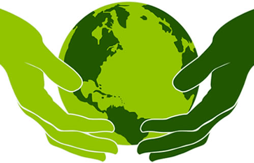 ilustración del planeta tierra verde entre dos manos